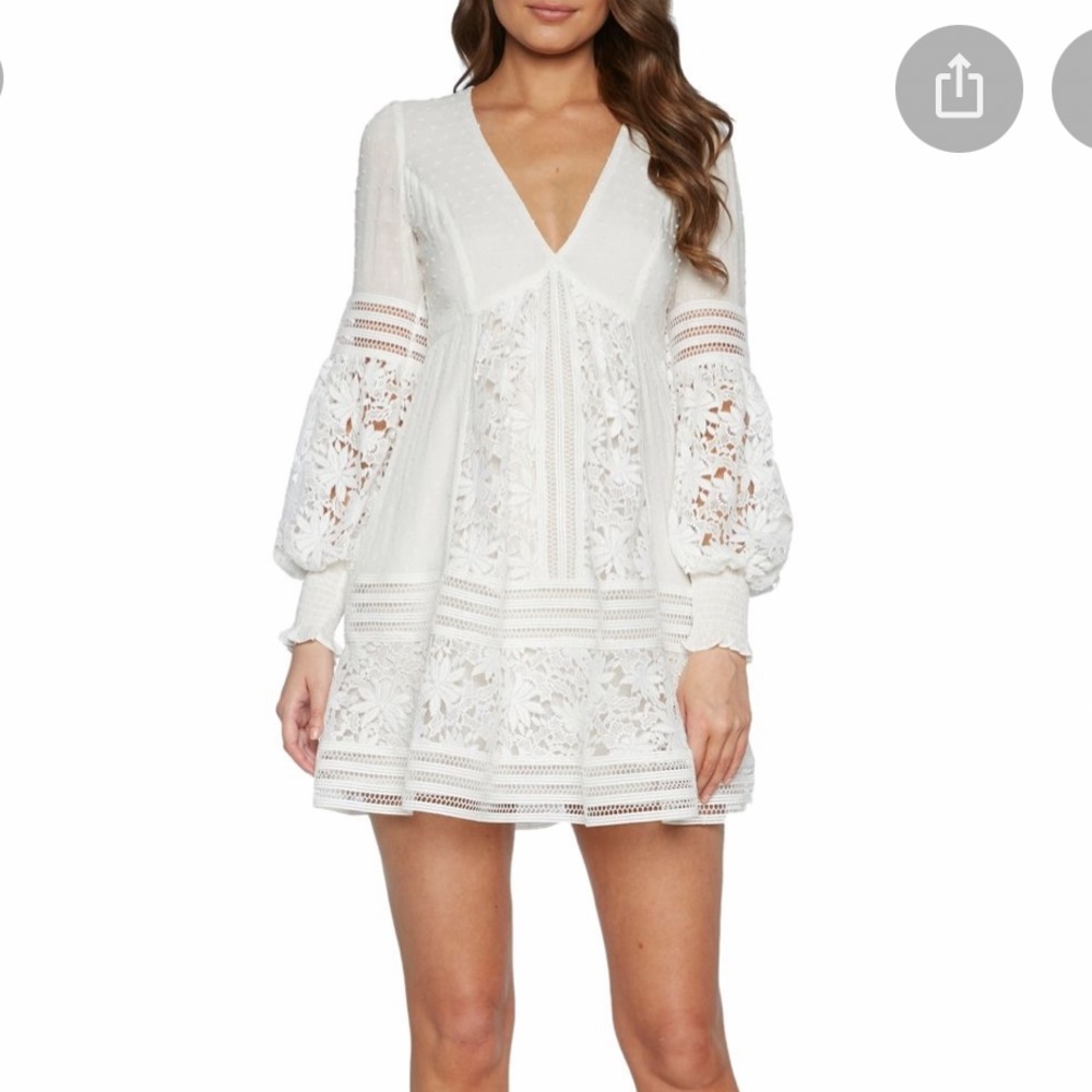 Bardot Lace V-neck dress white - bridal